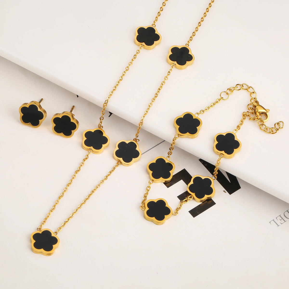 Silver/Gold Plated New Stainless Steel Jewelry Set Plum Blossom Five Leaf Flower Women's High Quality Accessories Clover