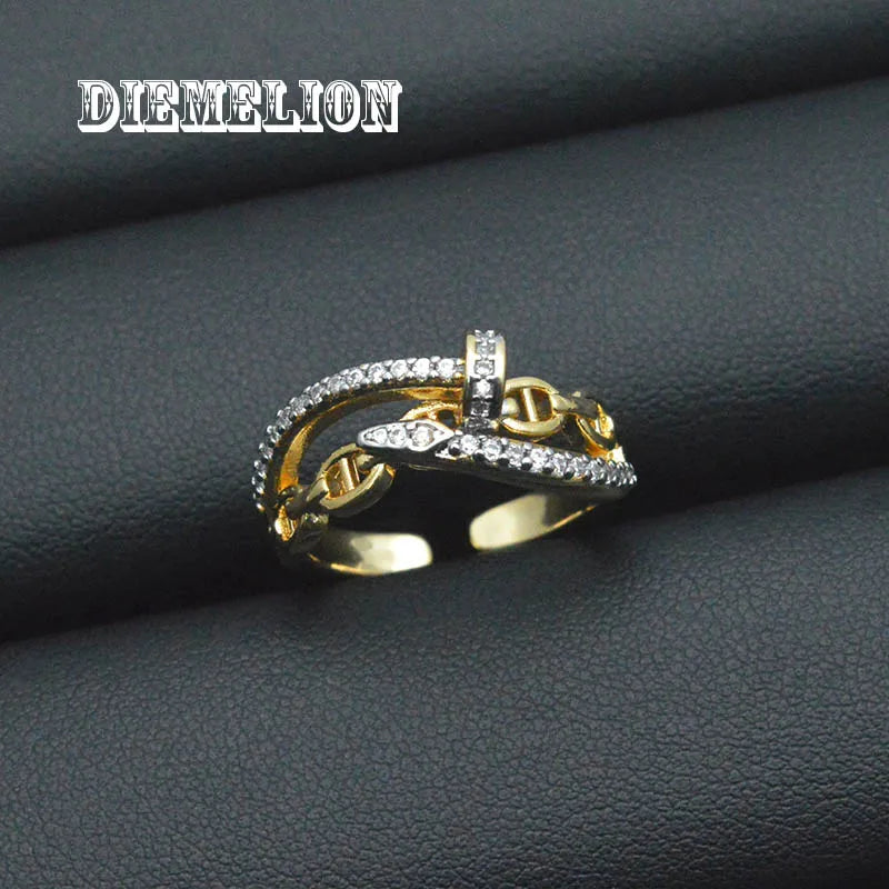 Luxury Two-Tone Multi-Layer Adjustable Zircon Nail & Screw Ring