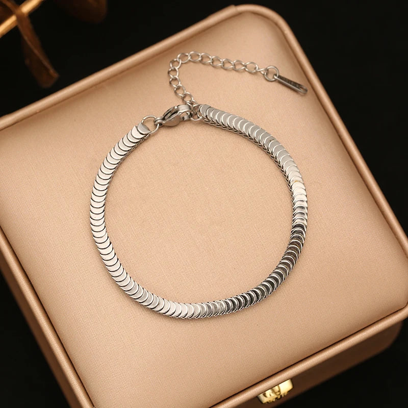 EILIECK Geometric Snake Chain Necklace Bracelet Trendy Stainless Steel Jewelry Set Golden Metal Texture Women Waterproof Gift