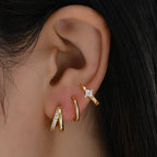 Lot de 3 Boucles d'oreilles créoles Huggie en acier inoxydable brillant et cristal