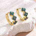 New Classic Turquoise Flower & Blue Four-Leaf Clover Hoop Earrings