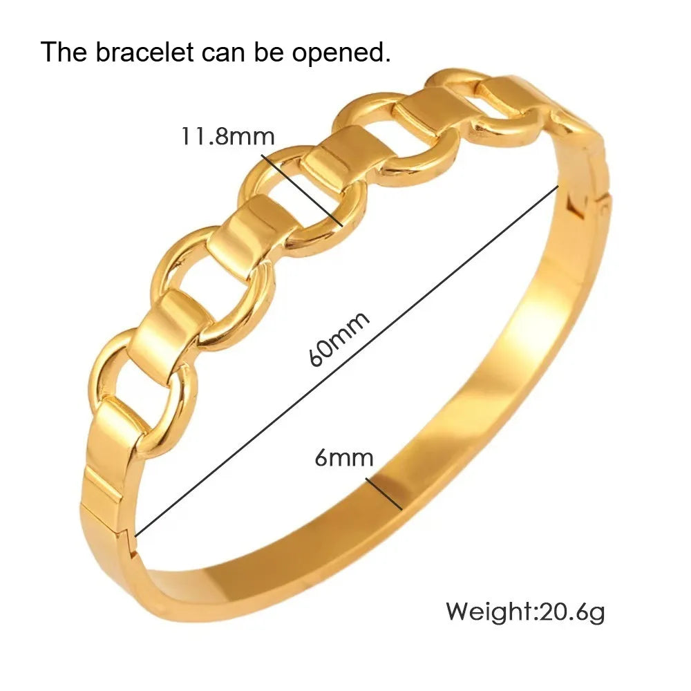Stainless Steel Gold-Color Wide Skeleton Bangle Bracelet