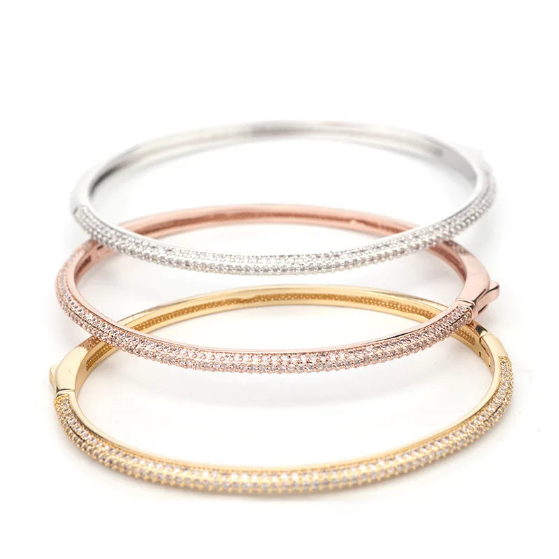 Luxurious Copper Zircon Bangles Set Women Crystal Pendant Bracelets Statement Ring Lady Fashion Jewelry