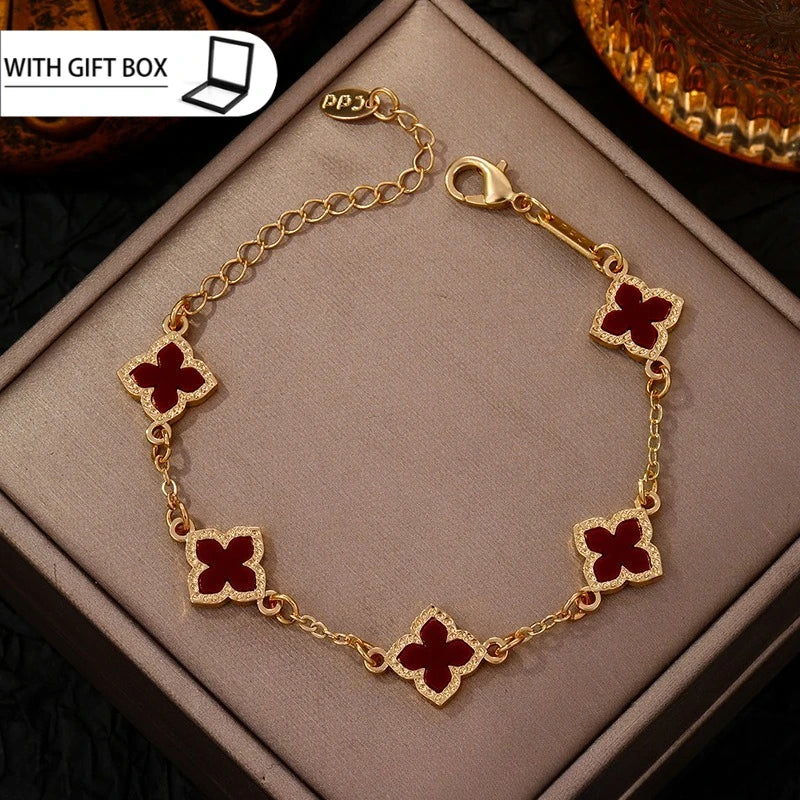 LENNIK Classic Luxury Lucky Clover Bracelet for Women, Elegant Five Leaf Flower Bracelet, Temperament Four Leaf Flower Jewelry