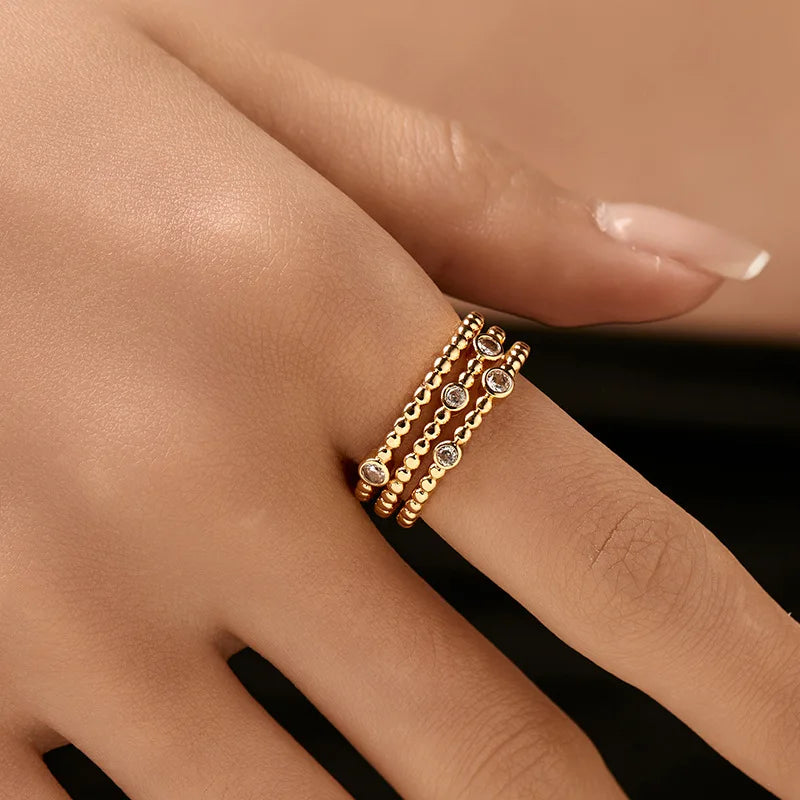 Personalized 18k Gold Plated Exquisite Zircon Ring with Opening Design European American Style Elegant Women Finger Ring