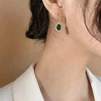 Boucles d'oreilles clous carrées en émeraude verte de luxe pour femmes, accessoires de fête de mariage de la mariée, boucles d'oreilles tendance pour femme