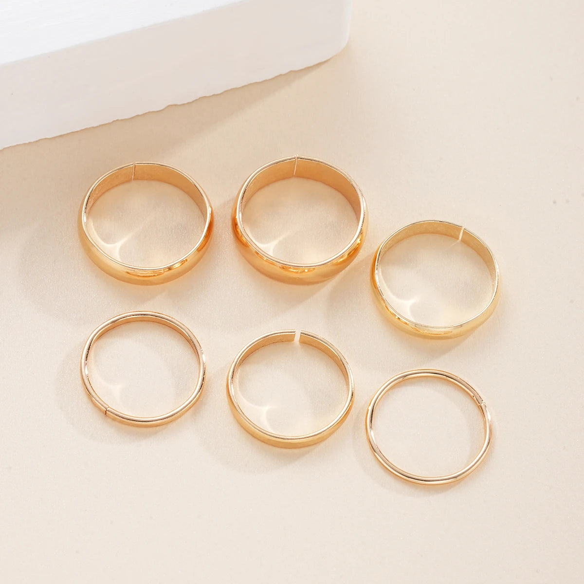 Minimalist Gold-Plated Plain Stackable Band Ring Set, 6 Pcs/Set