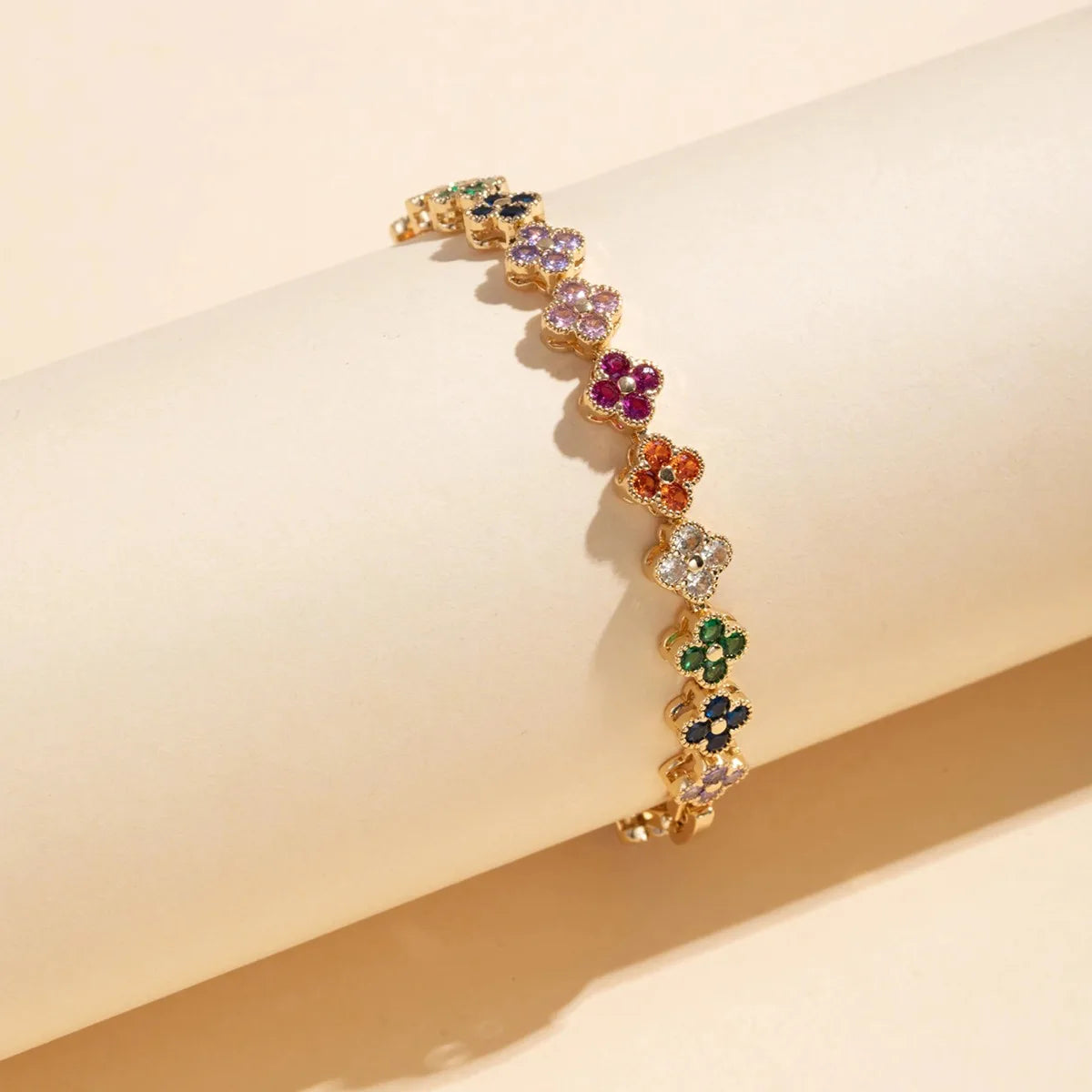 Colorful Lucky Four-Leaf Flower High-End Zircon Bracelet