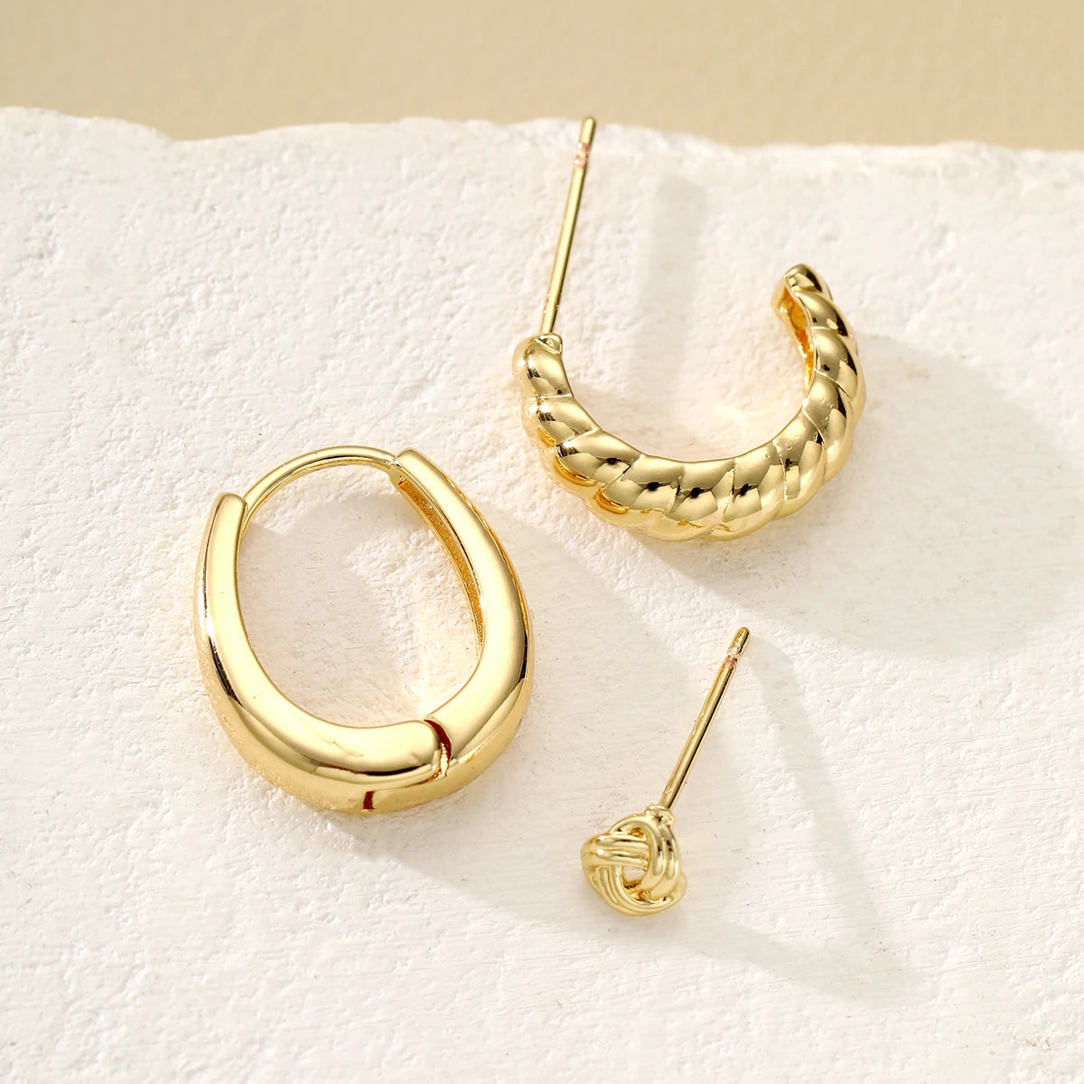 Simple Vintage Gold Color Geometric Circle Hoop Earring Set, 3 Pcs/Set