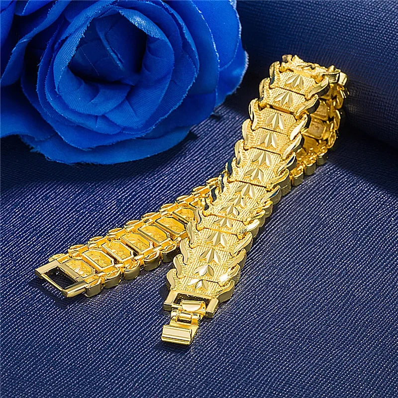 Retro European Coin Gold-Plated Wide Watch Chain Bracelet