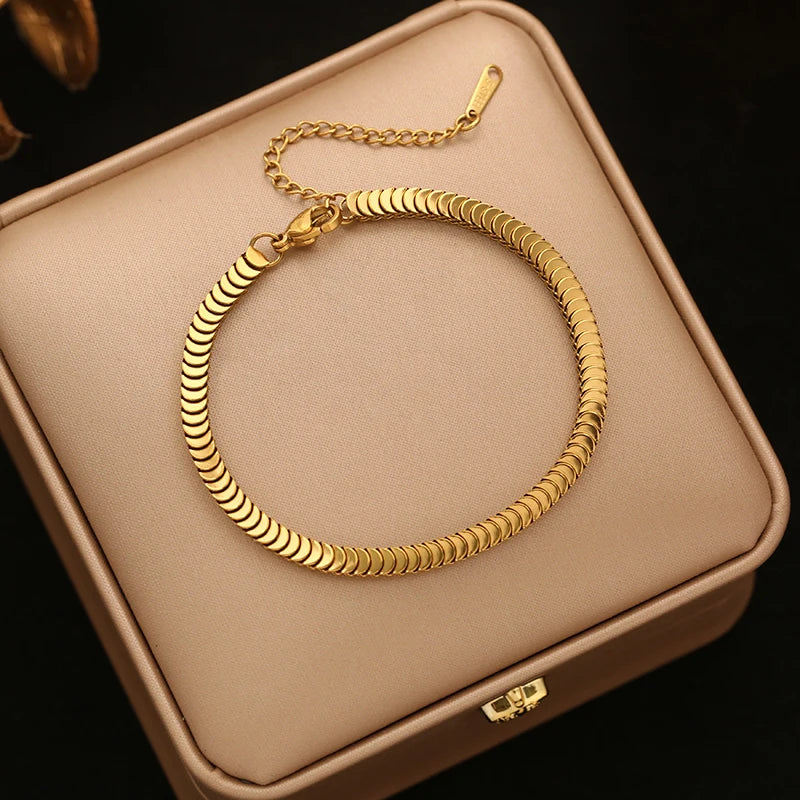 EILIECK Geometric Snake Chain Necklace Bracelet Trendy Stainless Steel Jewelry Set Golden Metal Texture Women Waterproof Gift