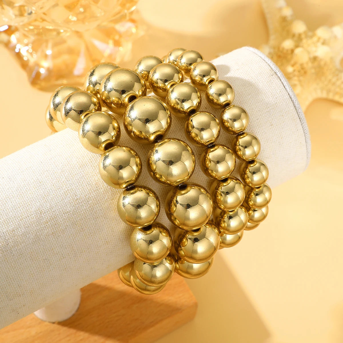 Vintage Punk Big Elastic Bead Handmade Bracelet Set, 4 Pcs/Set