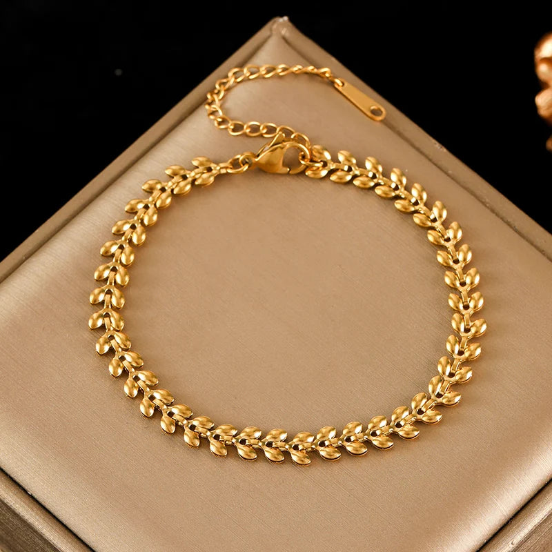 EILIECK Stainless Steel Handmade Fashion Chain Bracelet For Women 18K Gold PVD Plated Rust Proof Textured Unisex Jewelry Gift
