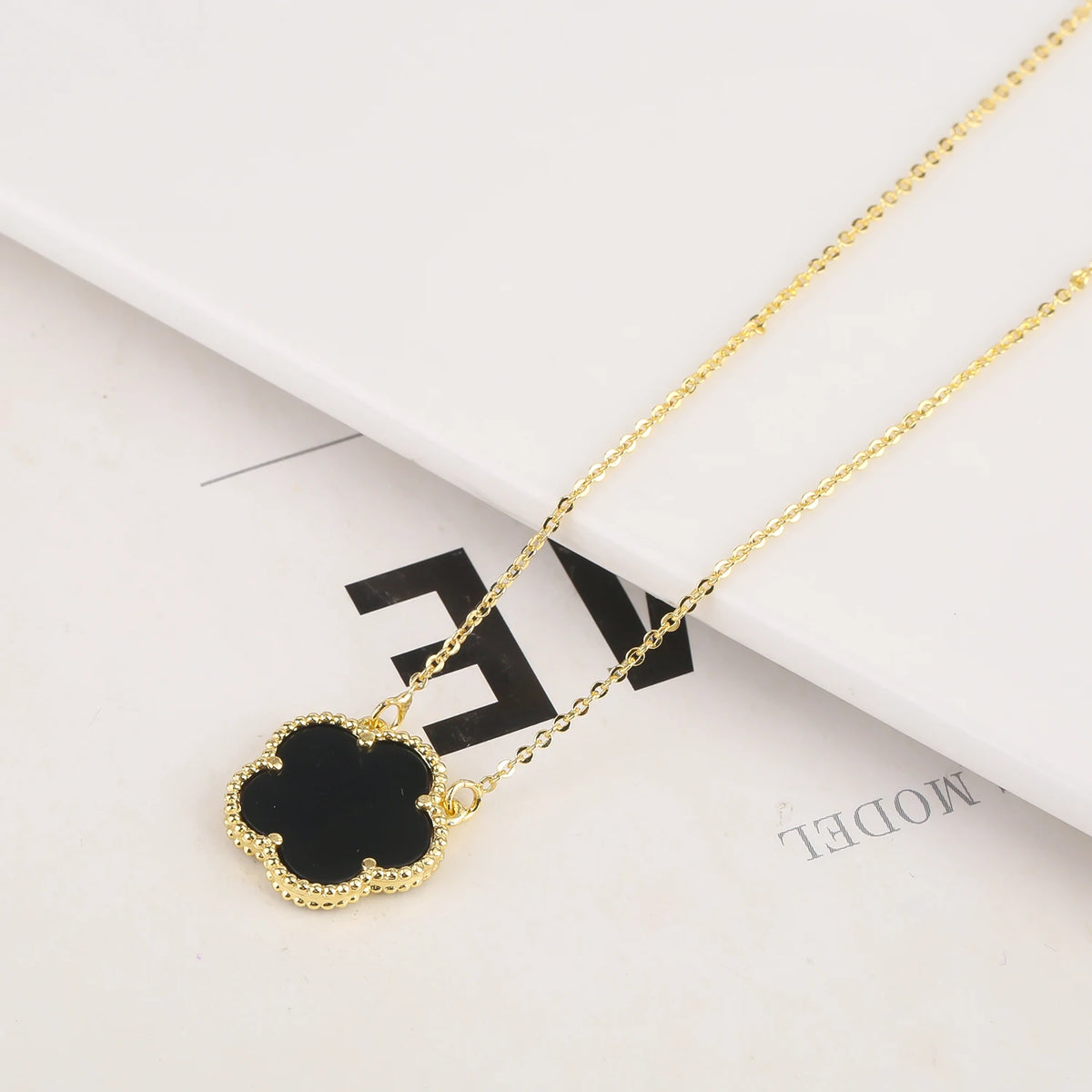 Hot Selling Plum Blossom Plant Five Leaf petal Pendant Necklace Earrings For Women's Clover Temperament Jewelry Set
