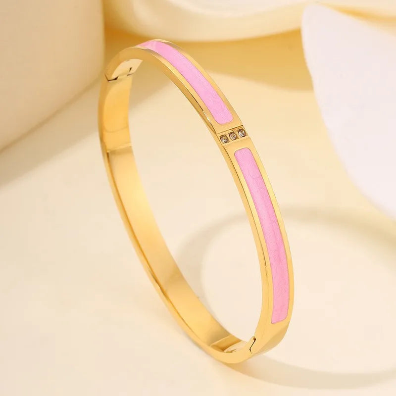 Sparkling Zirconia-Inlaid Stainless Steel Stackable Bracelet Set