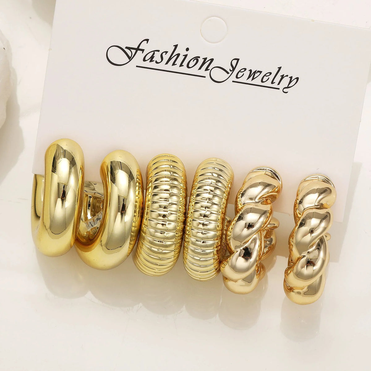 Smooth Gold Waterdrop Hoop Earring Set 6pcs