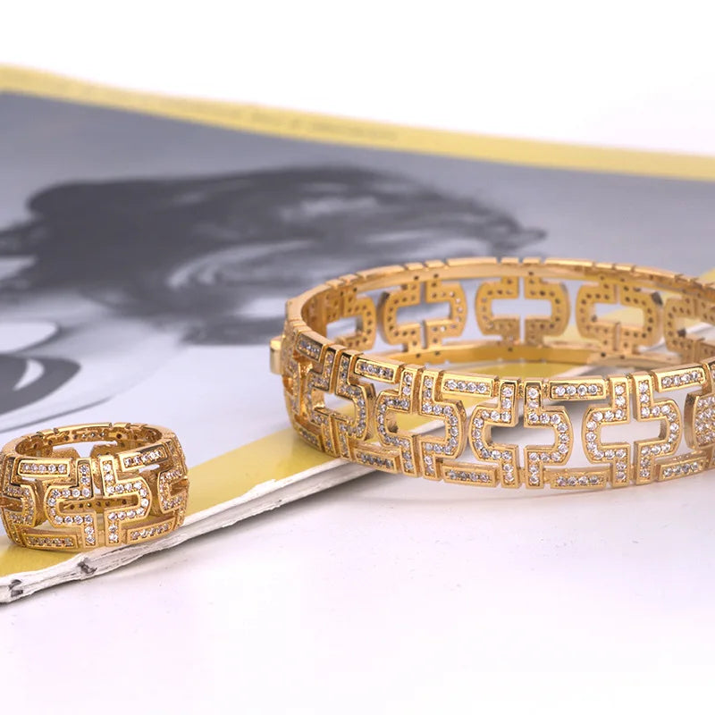 Retro Bohemia Luxurious Women Crystal Bracelet Statement Ring Lady Fashion Jewelry Lady Gift Gothic