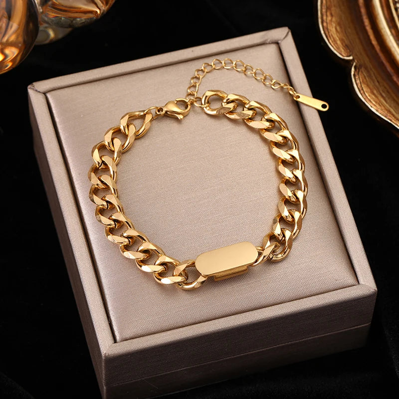 EILIECK Stainless Steel Gold Color Chain Bracelet Bangle For Women New Anti-Fading Fashion Jewelry Suitable for Daily Layering