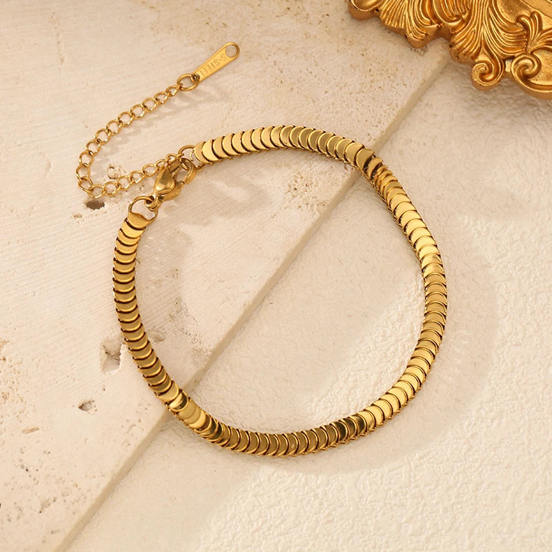 EILIECK Ensemble de bijoux géométriques en chaîne serpent Collier Bracelet Tendance Acier inoxydable Texture métal doré Femme Imperméable Cadeau