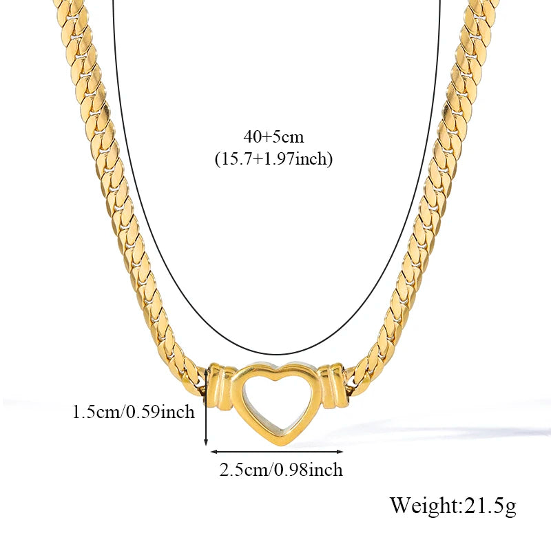 EILIECK 316L Stainless Steel Hollow Heart Necklace Bracelet Set Minimalist Metal Texture Women Water Resistant Jewelry Lady Gift