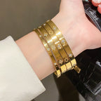 Yupsk 4/1Pcs Bracelet empilable en acier inoxydable incrusté de zircon, motif floral délicat, bracelets pour femmes, bijoux polyvalents et tendance