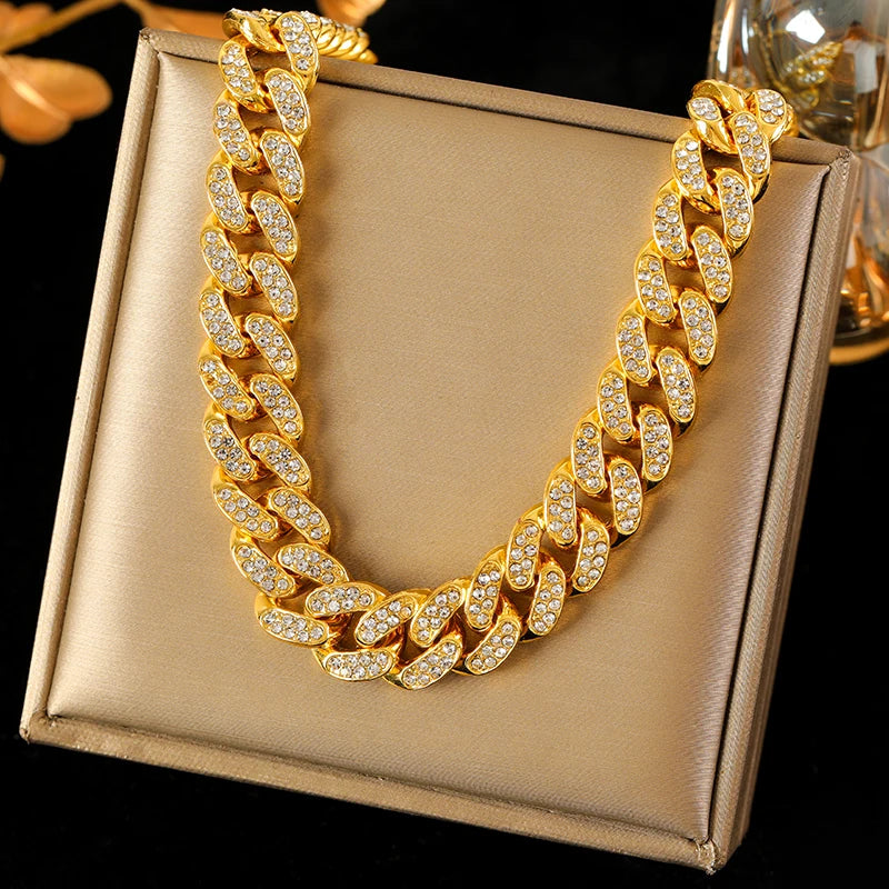 EILIECK 316L Stainless Steel Waterproof Chain Necklace Minimalist Metalic Texture 18K PVD Plated Collar Necklace Jewelry Gift