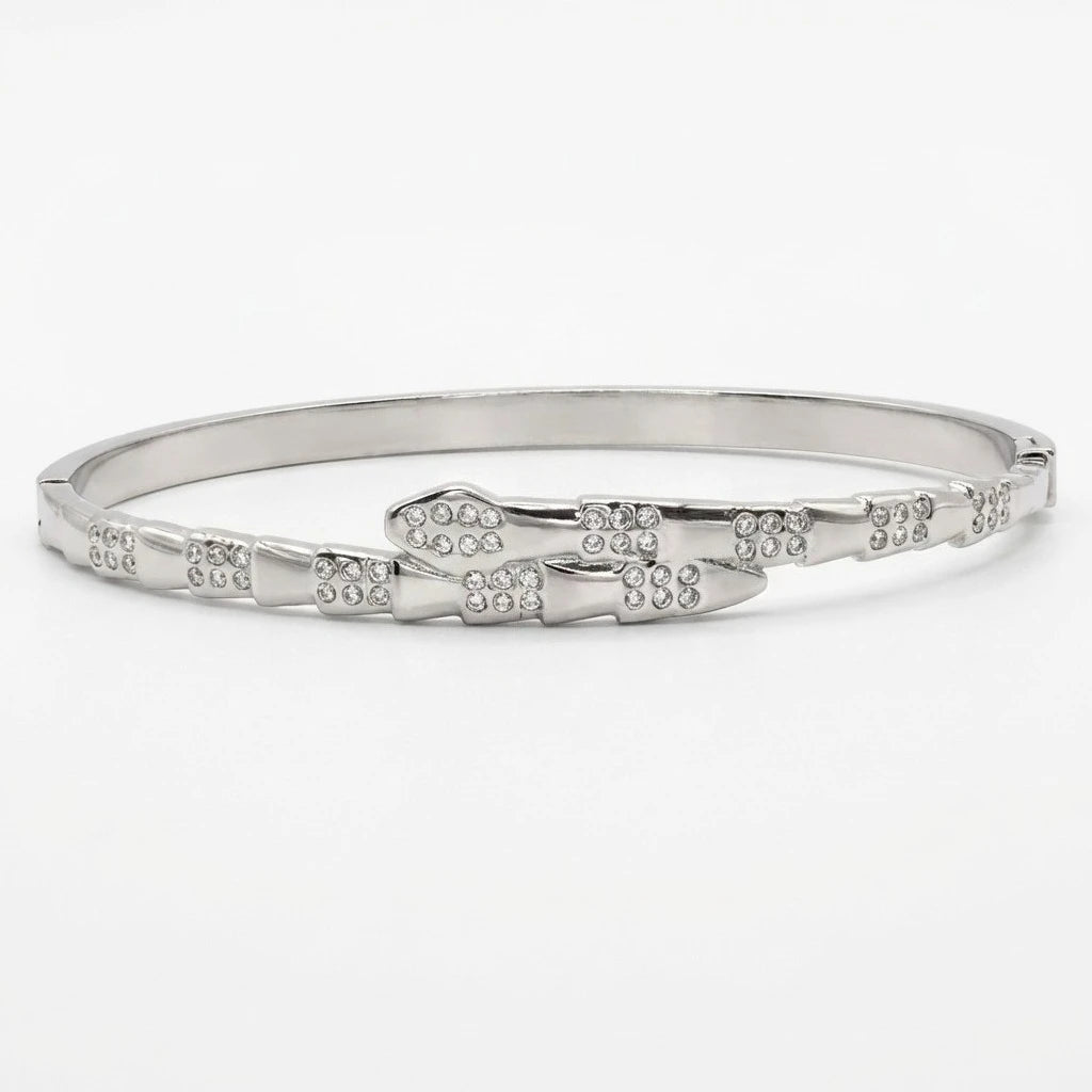 JP One Bracelet Jonc Élégant en Acier Inoxydable avec Serpent en Zircon