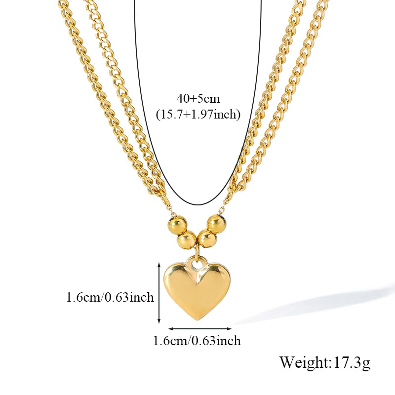 EILIECK 316L Stainless Steel Gold Color Smooth Heart Charm Necklace Bracelets Set For Women Trendy Waterproof Jewelry Lady Gift