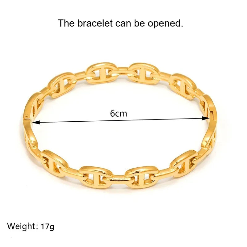 Stainless Steel Gold-Color Wide Skeleton Bangle Bracelet