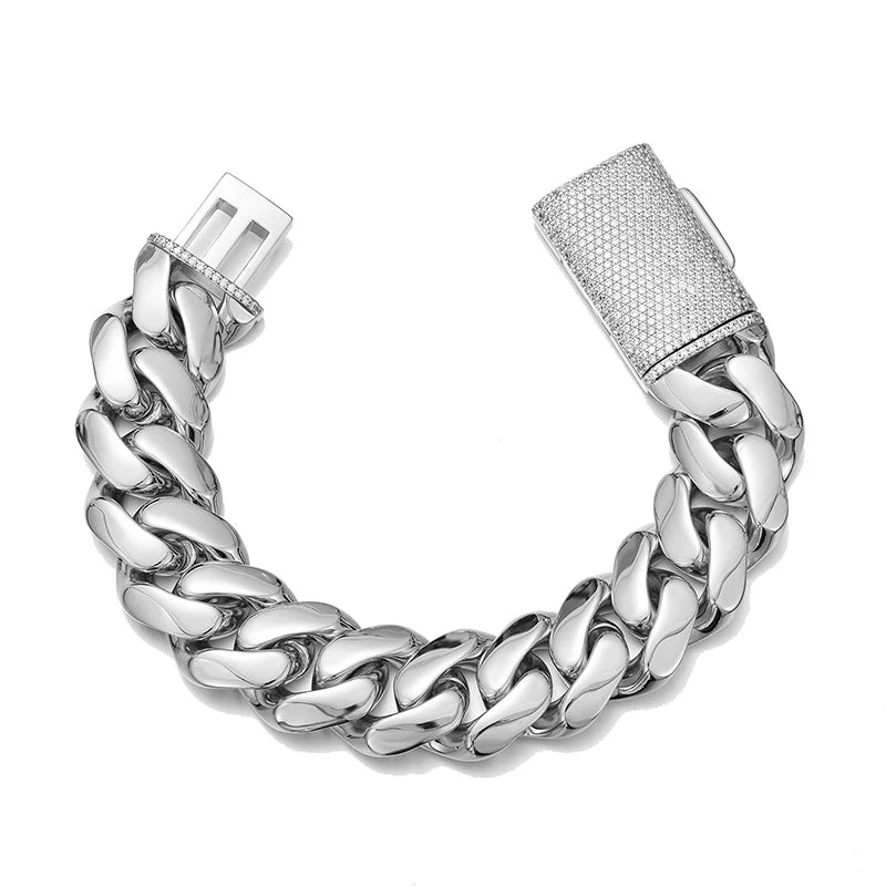 Hip Hop Rock Stainless Steel Rhombus Cuban Miami Link Chain Bracelets for Men Bling Iced Out Rapper Jewelry Gold Silver Color