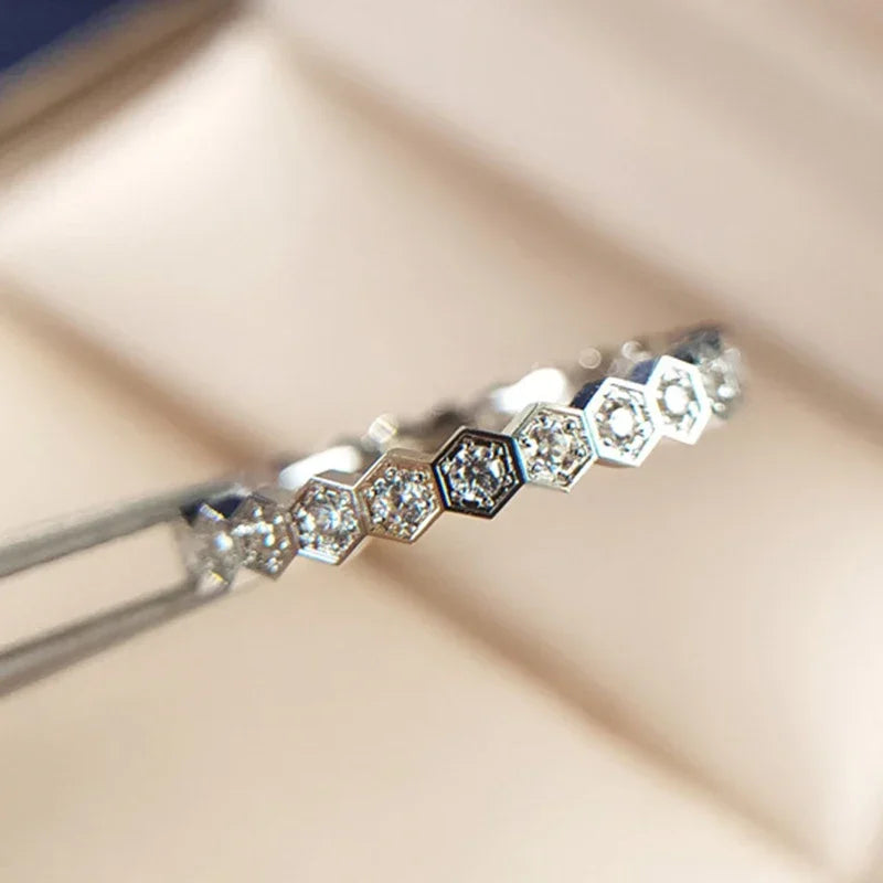 925 Sterling Silver Vintage Geometric Zircon Fine Jewelry Ring