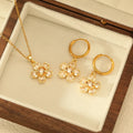 EILIECK Shiny Cubic Zirconia Flowers Luxury Necklace Earrings Gold Color Platinum Plated Temperament Waterproof Jewelry New