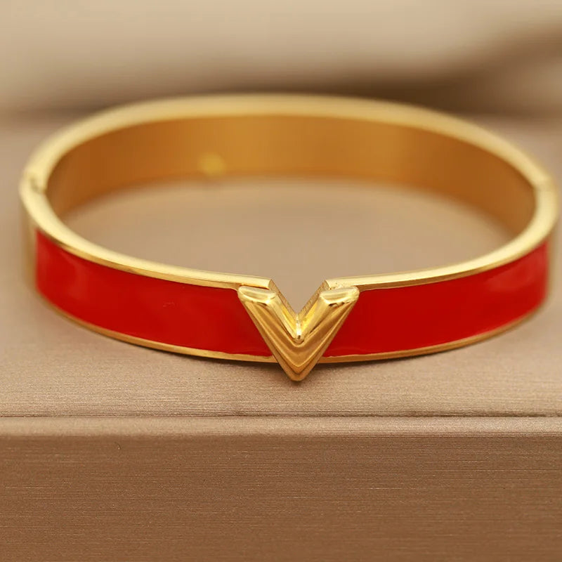 316L Stainless Steel Golden Flower Geometric Bamboo Bangle
