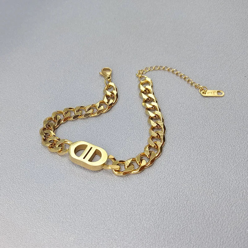 SGMAN Gold-Plated Stainless Steel Cuban Chain Bracelet Set