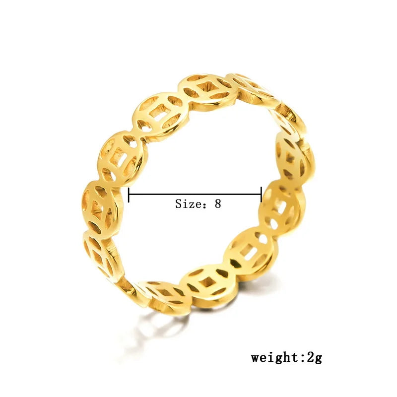 Light Luxury Adjustable Stainless Steel Coin & Chain Open Ring