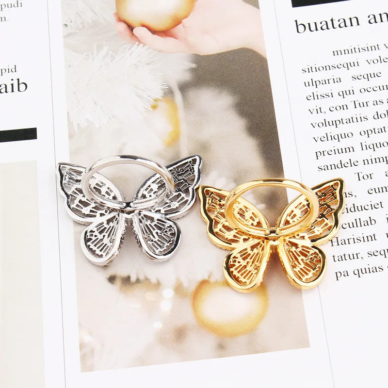 Rétro Émail Creux Papillon Cuivre Luxe Femmes Cristal Zircon Ras du cou Bague Déclaration Bijoux de Mode Femme Cadeau Femme