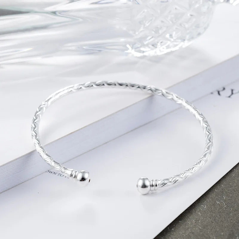 ENSHIR Silver-Color Waterproof Simple Cuff Bangle Bracelet