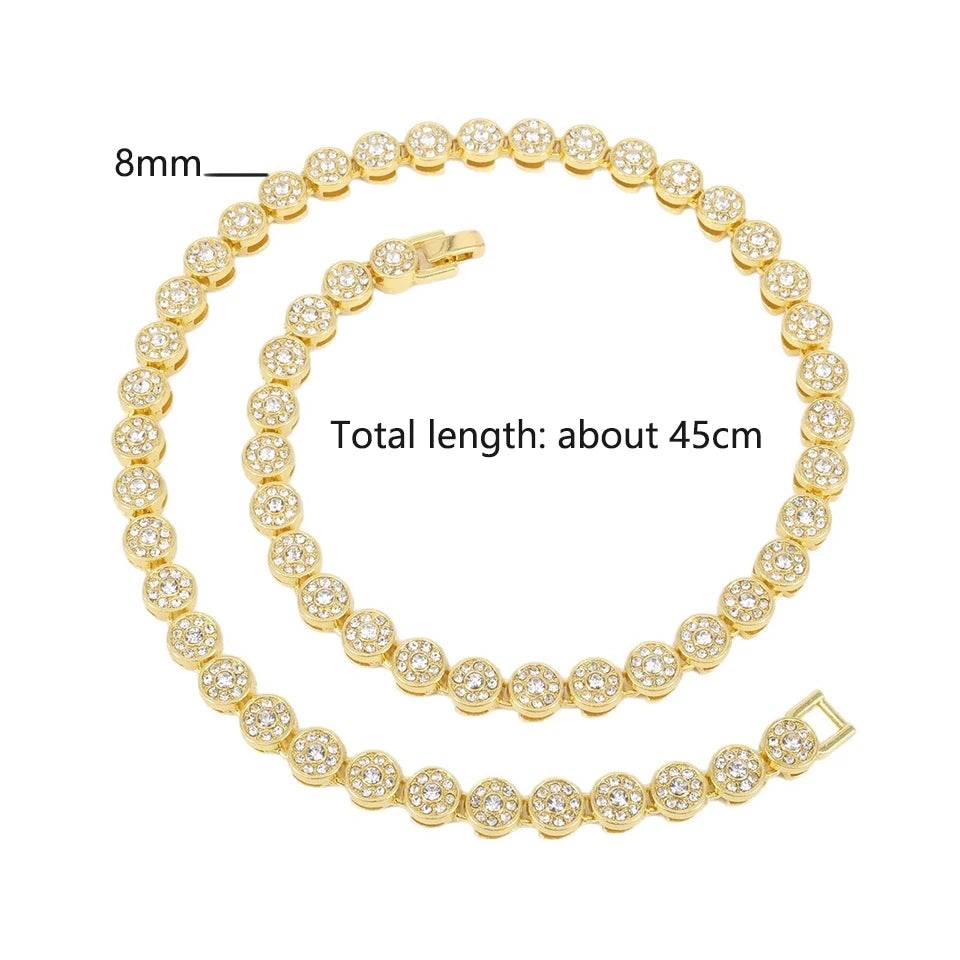 45cm New Shiny Round Rhinestone Hip Hop Tennis Chain & Bracelet Set