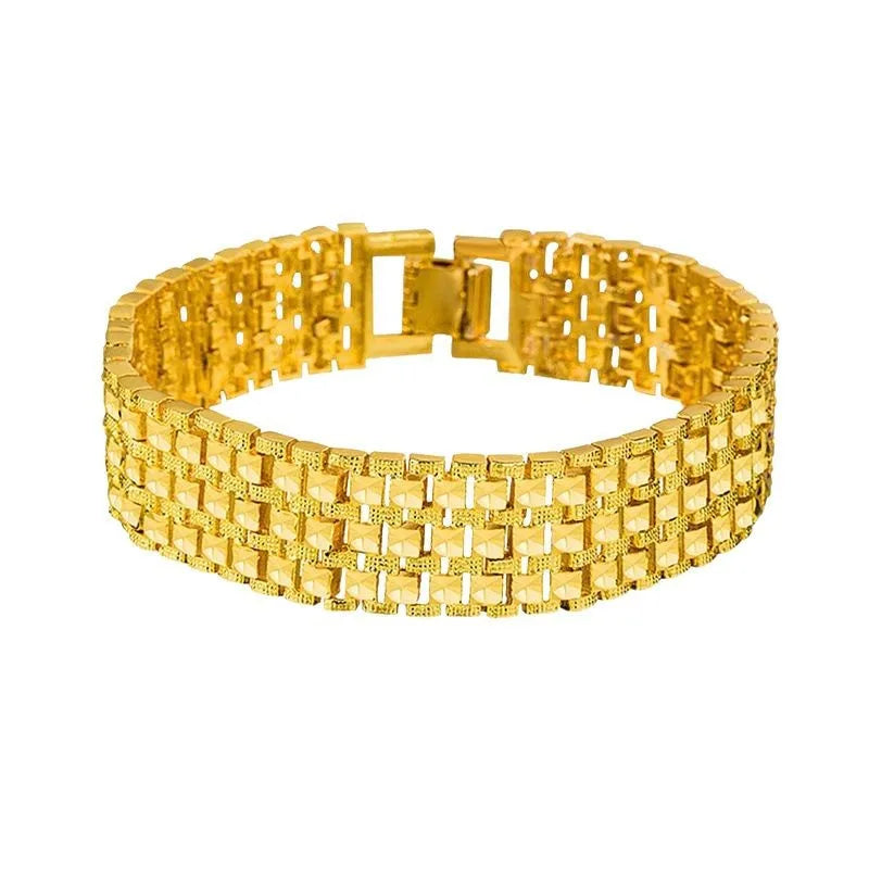 Bracelet chaîne de montre à trois rangs en or pur 9999 24 carats véritable pour homme, bijou généreux et mode