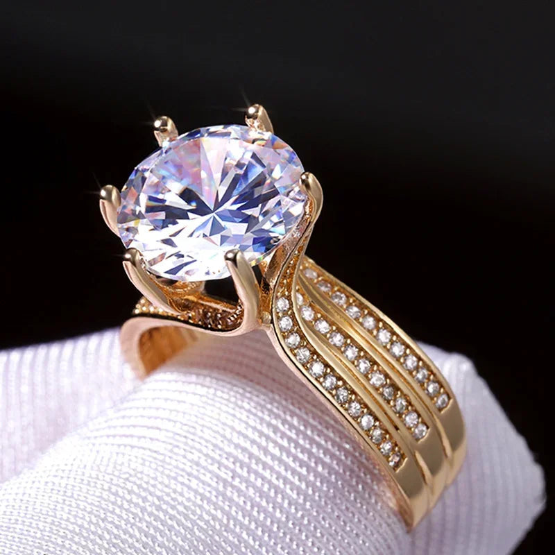 Gorgeous Solitaire Zirconia Bridal Wedding Rings Gold Color Engagement Party Brilliant Women Jewelry Anillos De Mujer Кольцо