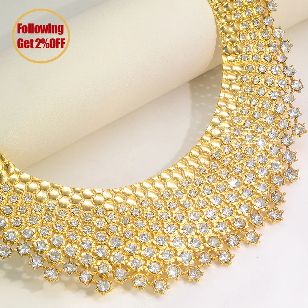 GZJPEI Parure de bijoux en zircon blanc brillant pour femme Italie Nigeria Bijoux de mariage Plaqué or 18 carats Cadeau Fête des Mères En solde