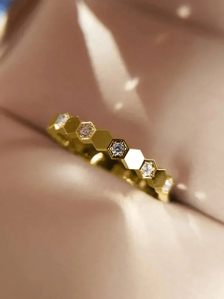 925 Sterling Silver Vintage Geometric Zircon Fine Jewelry Ring