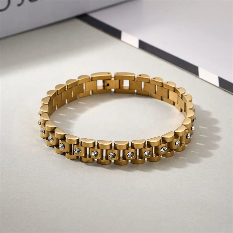 EILIECK Waterproof Stainless Steel Geometric Link Chain Bracelet Bangle Statement Metal Polished 18K PVD Plated Stylish Jewelry