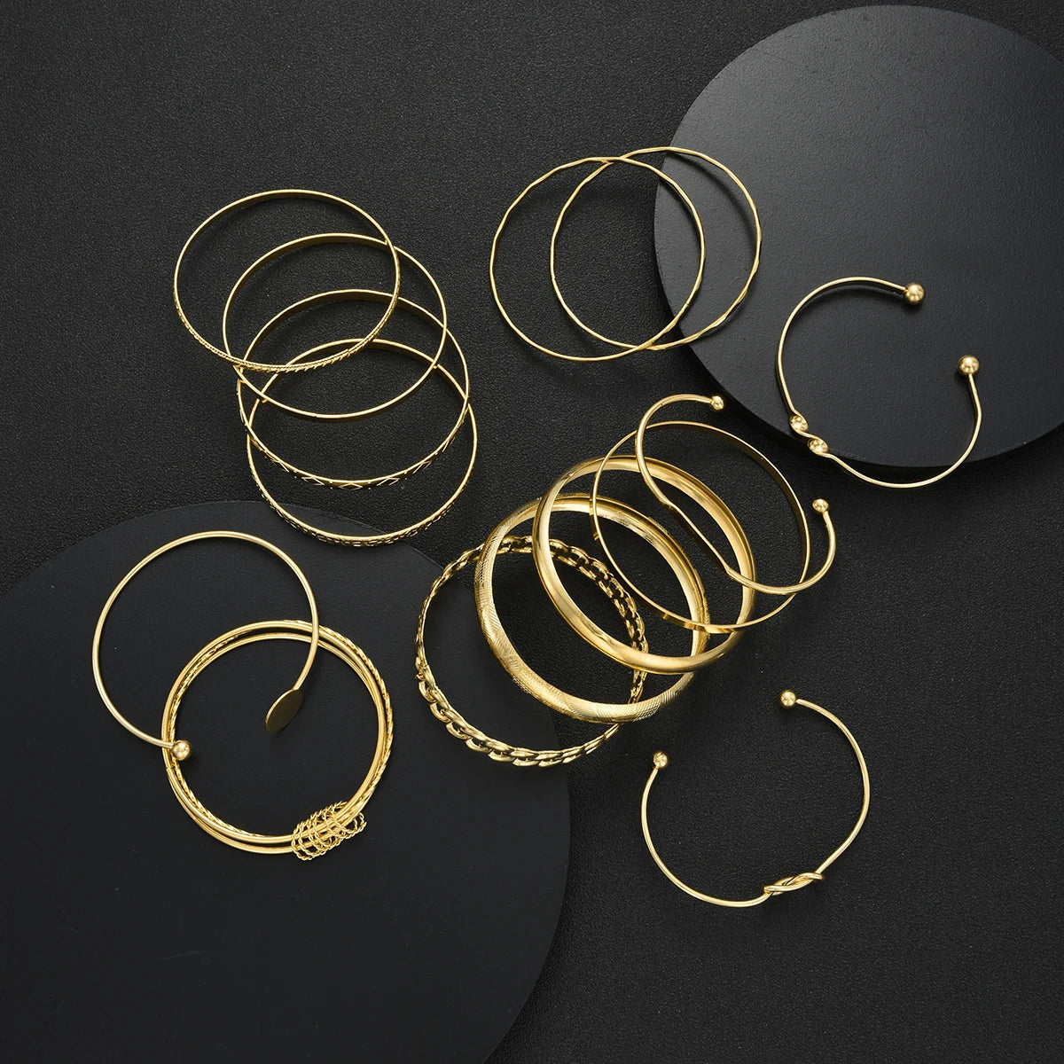 Retro Gold Geometric Stackable Bracelet Set