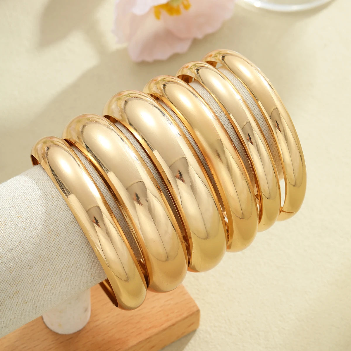 Vintage Chunky Smooth Metal Cuff Bangles Set