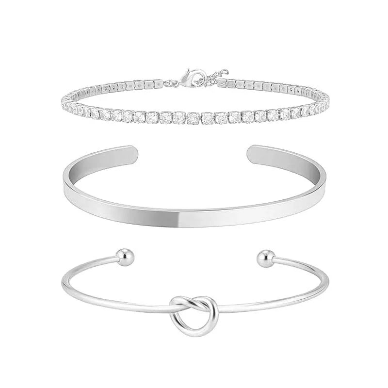 3pcs Stainless Steel Gold Plated Bracelets for Women Adjustable Jewelry Gifts Luxury Zircon Chain Bangles Jewelry Accessories