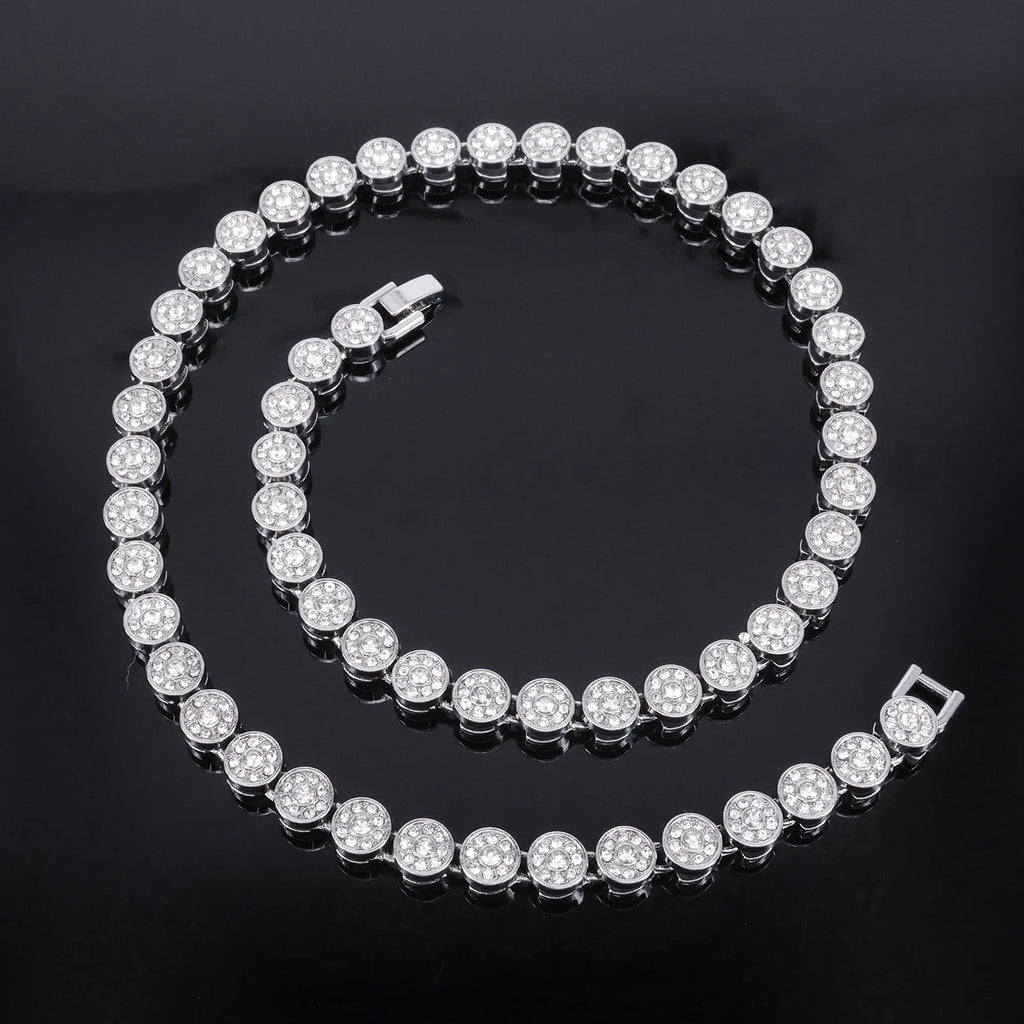 Ensemble chaîne et bracelet de tennis hip hop 45 cm, brillants et ronds avec strass