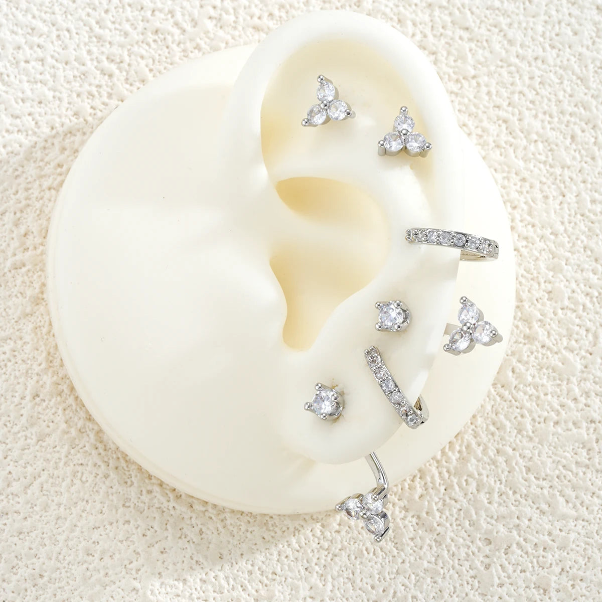 Geometric Irregular Zircon & Floral Hoop Stud Earrings Set, 6 Pcs/Set