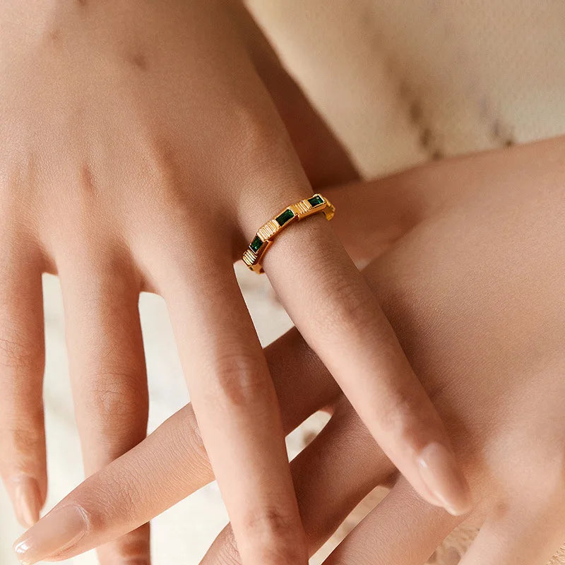 Personalized 18k Gold Plated Exquisite Zircon Ring with Opening Design European American Style Elegant Women Finger Ring