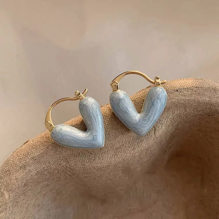 Korean Elegant Light Luxury Heart Dangle Earrings